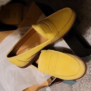 Yellow suede Hush Puppies loafers